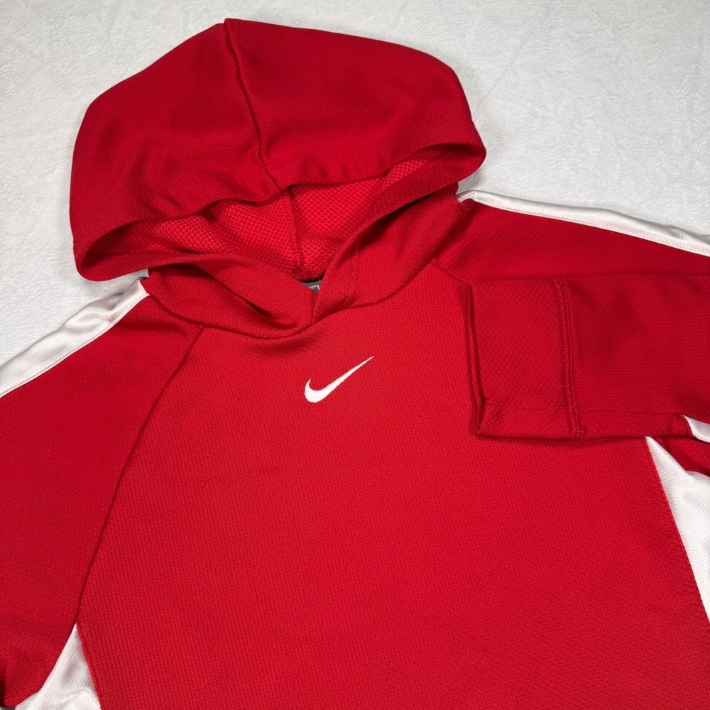 NIKE Kid's L (14/16) Red White Athletic‎ Activewear Pullover Performance Hoodie